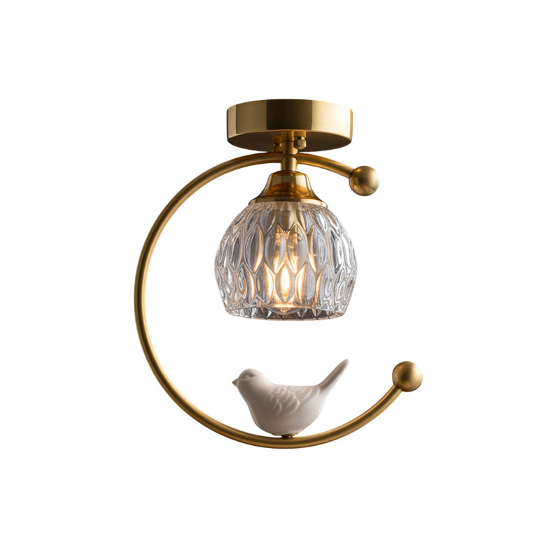 Decorative Bird Pendant Light with Brass Frame & Glass Shade for Bedroom, Dining Room & Living Room | Indoor Hanging Fixture 9 in × 11 in