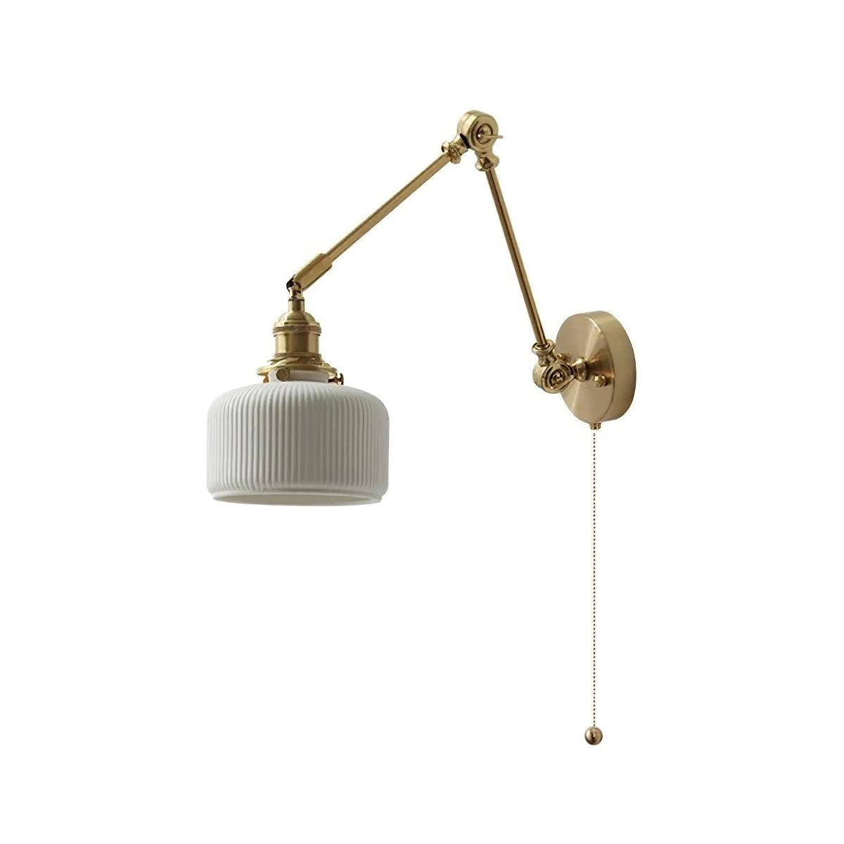 Applique de lecture à bras articulé avec abat-jour en céramique | Lampe murale de chevet orientable avec interrupteur à tirette | Éclairage de travail moderne en laiton pour chambre à coucher