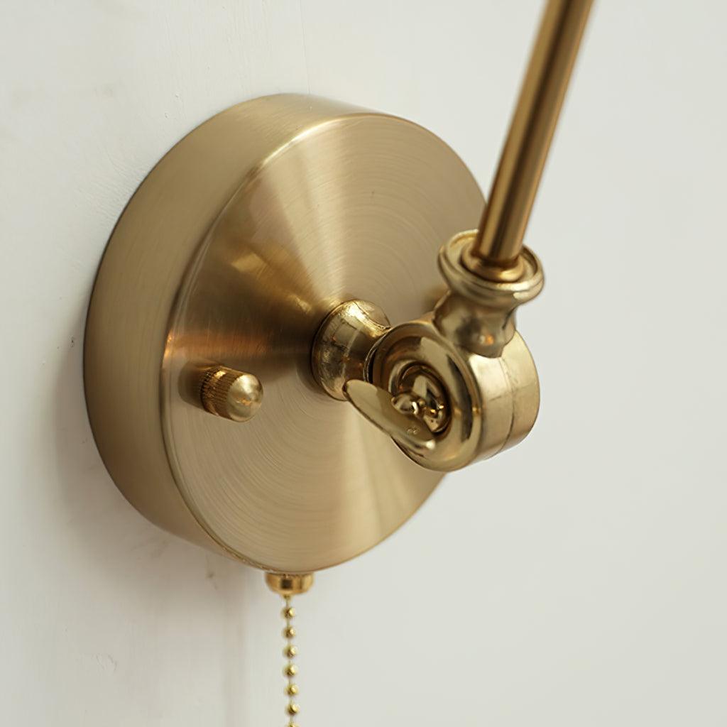 Applique de lecture à bras articulé avec abat-jour en céramique | Lampe murale de chevet orientable avec interrupteur à tirette | Éclairage de travail moderne en laiton pour chambre à coucher