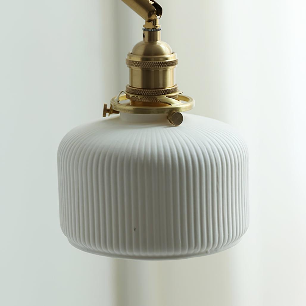 Applique de lecture à bras articulé avec abat-jour en céramique | Lampe murale de chevet orientable avec interrupteur à tirette | Éclairage de travail moderne en laiton pour chambre à coucher