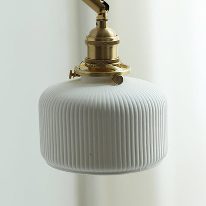 Applique de lecture à bras articulé avec abat-jour en céramique | Lampe murale de chevet orientable avec interrupteur à tirette | Éclairage de travail moderne en laiton pour chambre à coucher
