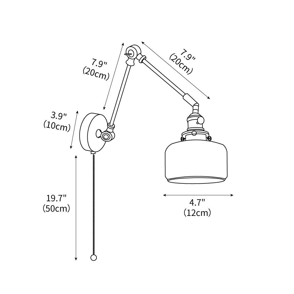 Applique de lecture à bras articulé avec abat-jour en céramique | Lampe murale de chevet orientable avec interrupteur à tirette | Éclairage de travail moderne en laiton pour chambre à coucher