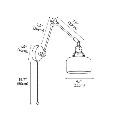 Applique de lecture à bras articulé avec abat-jour en céramique | Lampe murale de chevet orientable avec interrupteur à tirette | Éclairage de travail moderne en laiton pour chambre à coucher