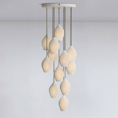 Ceramic Hanging Light Fixture White Ribbed Shade E14 Socket for Kitchen Island Dining Room Table Ceiling Adjustable Cord