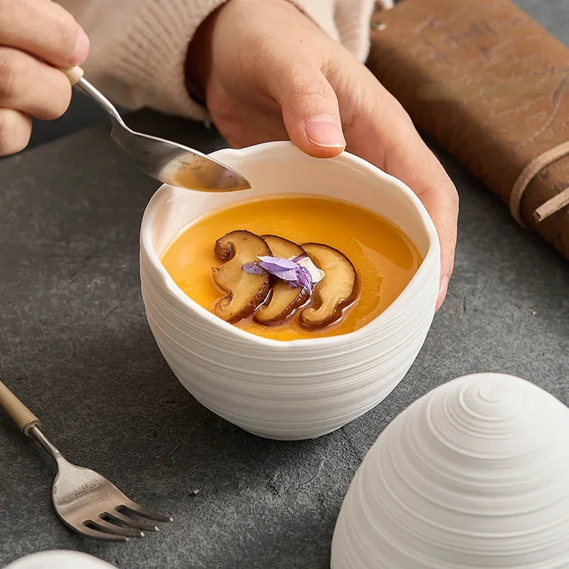 Ceramic Serving Bowl with Smooth Egg-Shaped Design – Elegant and Versatile for Fruits, Desserts, and Soups