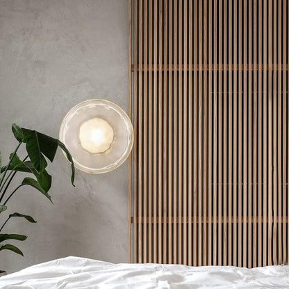 Modern Glass Sconce Light for Bedroom Hallway | Textured LED Wall Fixture Black or Gold Finish | Indoor Ambient Lighting