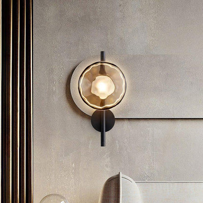 Modern Glass Sconce Light for Bedroom Hallway | Textured LED Wall Fixture Black or Gold Finish | Indoor Ambient Lighting