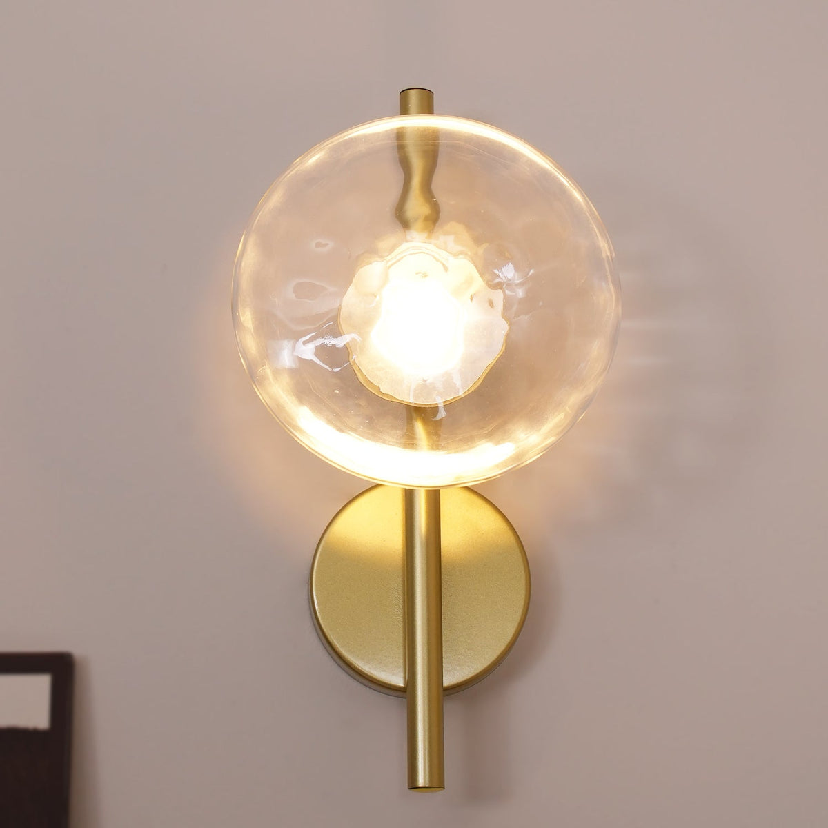 Modern Glass Sconce Light for Bedroom Hallway | Textured LED Wall Fixture Black or Gold Finish | Indoor Ambient Lighting