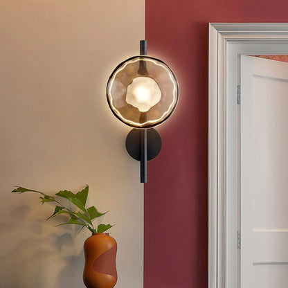Modern Glass Sconce Light for Bedroom Hallway | Textured LED Wall Fixture Black or Gold Finish | Indoor Ambient Lighting