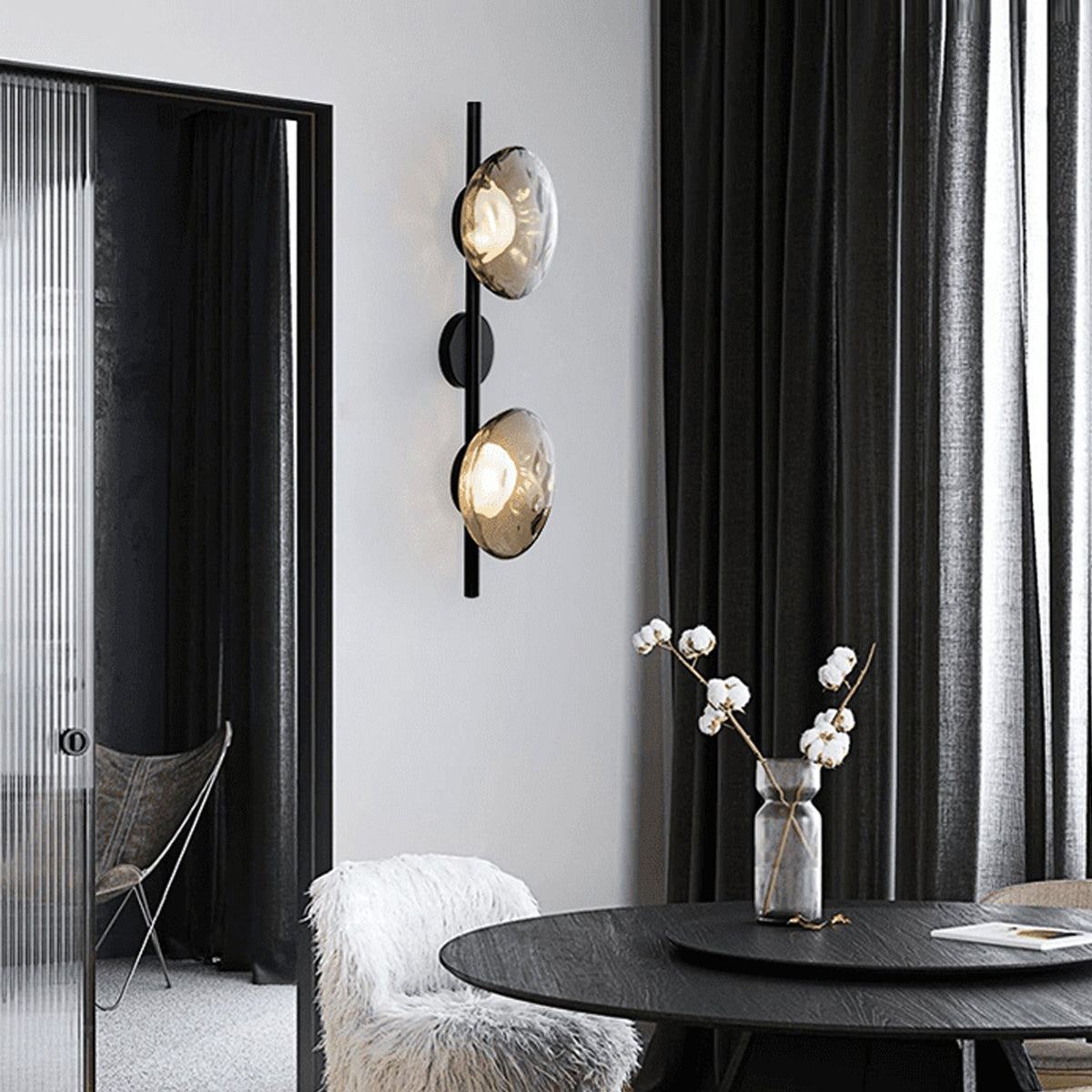 Modern Glass Sconce Light for Bedroom Hallway | Textured LED Wall Fixture Black or Gold Finish | Indoor Ambient Lighting