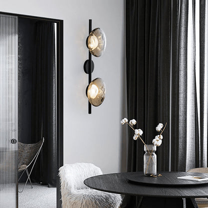 Modern Glass Sconce Light for Bedroom Hallway | Textured LED Wall Fixture Black or Gold Finish | Indoor Ambient Lighting