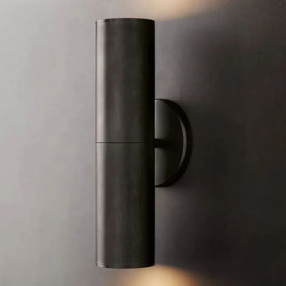 Cylindrical Brass Wall Sconce 12-Inch Glass Shade Dual-Light Fixture for Hallway Bedroom Living Room Entryway