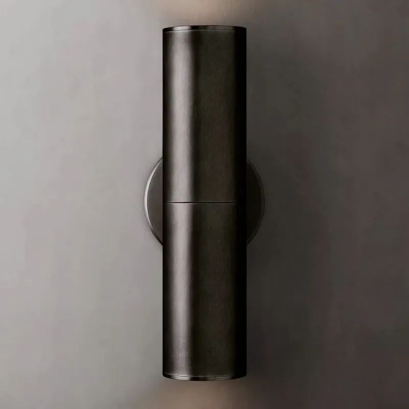 Cylindrical Brass Wall Sconce 12-Inch Glass Shade Dual-Light Fixture for Hallway Bedroom Living Room Entryway