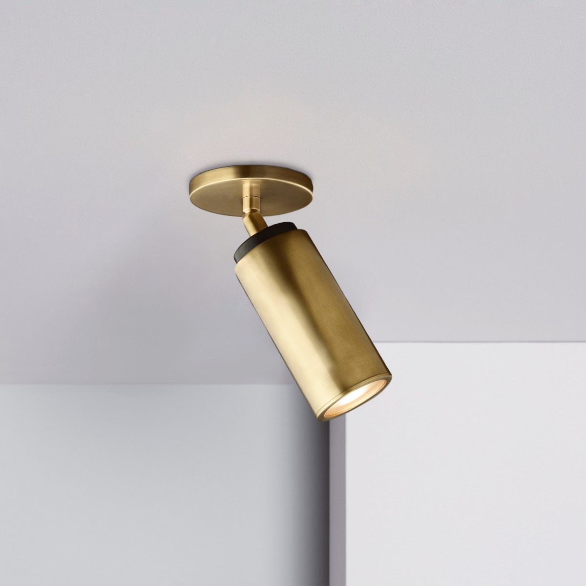 Compact Brass Ceiling Light Fixture 9 Inches Tall Hardwired Small Flush Mount for Hallway Entryway Bedroom Bathroom Closet GU10 Bulb Base