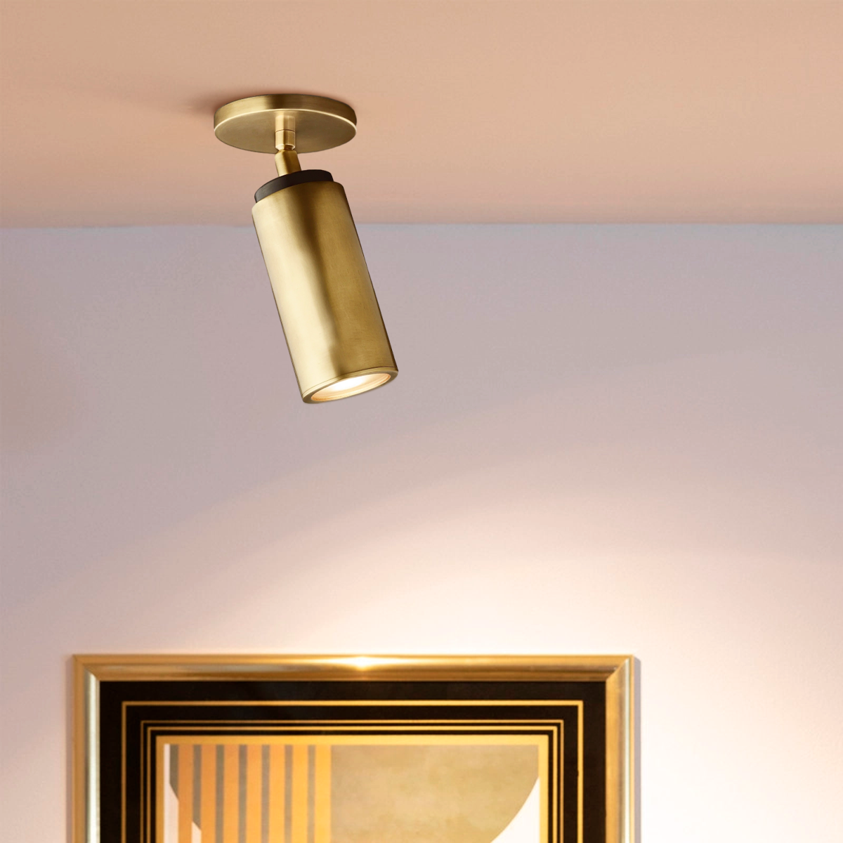 Compact Brass Ceiling Light Fixture 9 Inches Tall Hardwired Small Flush Mount for Hallway Entryway Bedroom Bathroom Closet GU10 Bulb Base