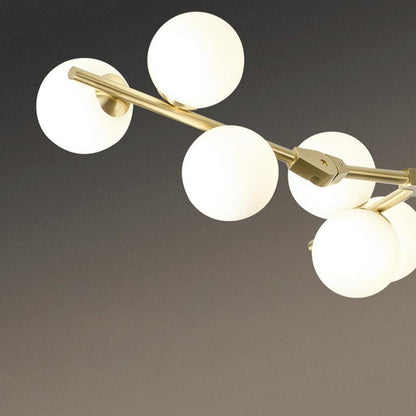 Sculptural Glass Sphere Chandelier with Adjustable LED Light — Multi-Arm Metal Frame Statement Fixture for Open Dining Spaces, Great Rooms &