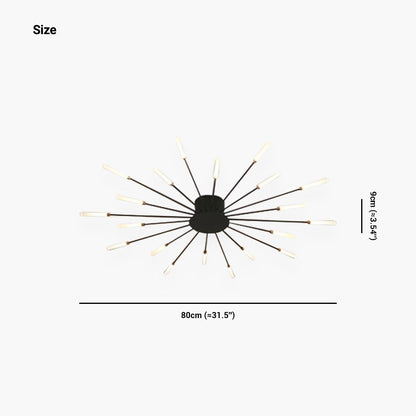 Semi-Flush Mount LED Light Fixture Aluminum 32 in Radial Design Black Gold for Living Room Bedroom Dining Room Contemporary Home Decor