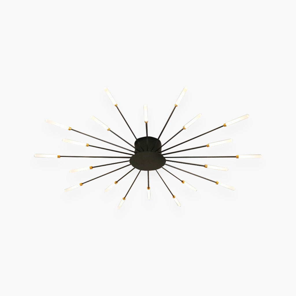 Semi-Flush Mount LED Light Fixture Aluminum 32 in Radial Design Black Gold for Living Room Bedroom Dining Room Contemporary Home Decor
