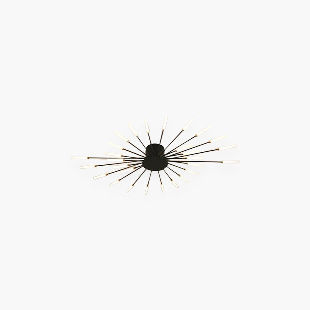 Semi-Flush Mount LED Light Fixture Aluminum 32 in Radial Design Black Gold for Living Room Bedroom Dining Room Contemporary Home Decor