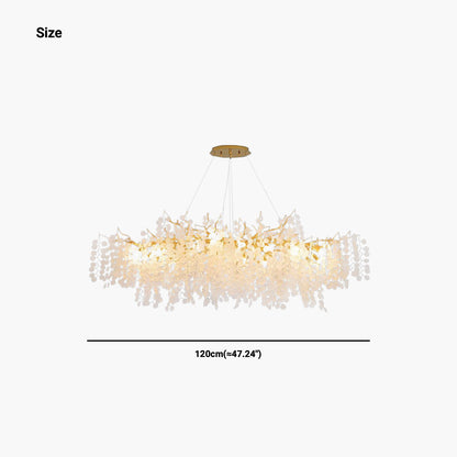 Glass Leaf Pendant Light Gold Aluminum Frame LED Adjustable Color Temperature Ceiling Fixture Living Room Bedroom Dining Entryway Statement