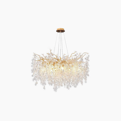 Glass Leaf Pendant Light Gold Aluminum Frame LED Adjustable Color Temperature Ceiling Fixture Living Room Bedroom Dining Entryway Statement