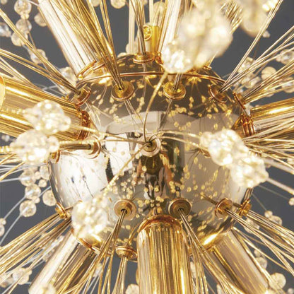 Sparkling Glass Crystal Ceiling Fixture Multi-Head Round & Rectangular LED Overhead Lighting for Dining Room Living Room Entry Hall Foyer Be