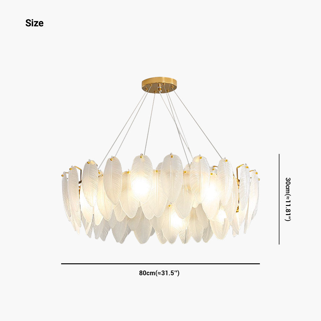 Glass Feather Ceiling Light Fixture 20 in Round Gold White LED Adjustable Color Temp for Dining Living Bedroom Contemporary Home Decor