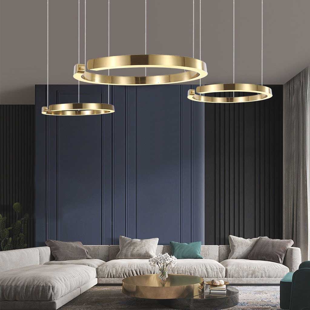 Dimmable LED Ring Ceiling Light Fixture Modern Aluminum Multi-Ring Chandelier for Dining Room Kitchen Island Living Room Bedroom Adjustable