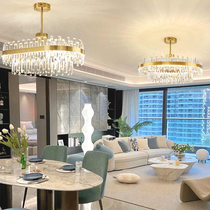 Crystal Ceiling Fixture with Adjustable Light Tones Gold Metal Frame 31.5 Inch for Dining Room Living Room Bedroom Modern Overhead Lighting