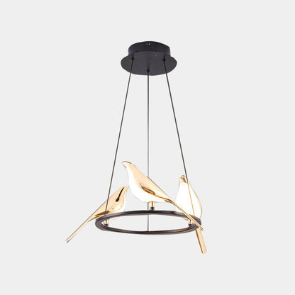LED Ceiling Fixture Bird-Motif Metal Frame 35-Inch Warm Glow Overhead Lighting for Dining Room Bedroom Kitchen Island Modern Statement Piece
