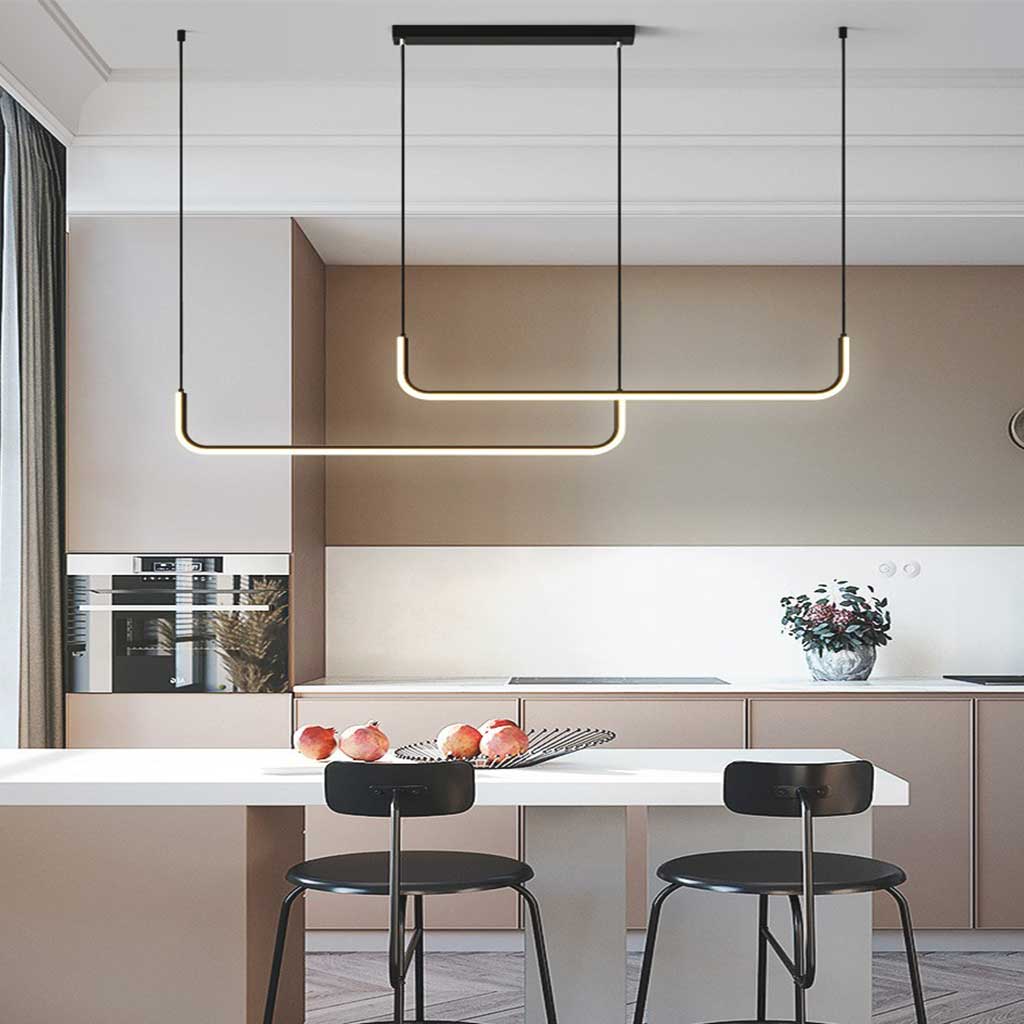 Linear LED Ceiling Light Fixture Dimmable Black Gold Modern Hanging Lamp for Kitchen Island Dining Room Living Room Bedroom Adjustable Heigh