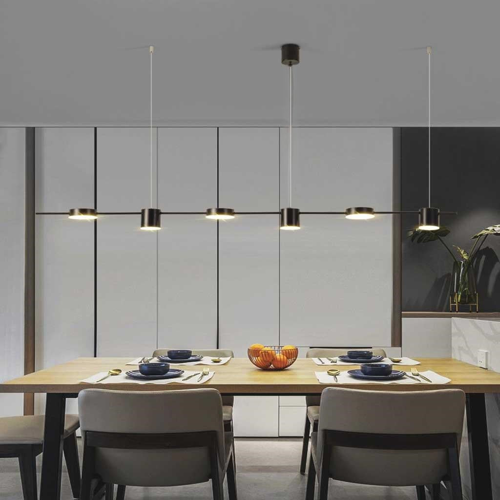Multi-Head Island Pendant Light with Adjustable Brightness and Temperature for Dining Tables | Modern Aluminum Overhead Fixture in Black or
