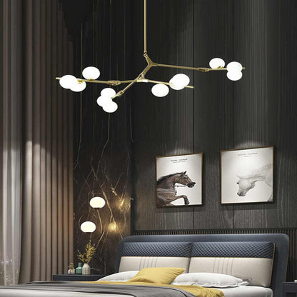 Sculptural Glass Sphere Chandelier with Adjustable LED Light — Multi-Arm Metal Frame Statement Fixture for Open Dining Spaces, Great Rooms &