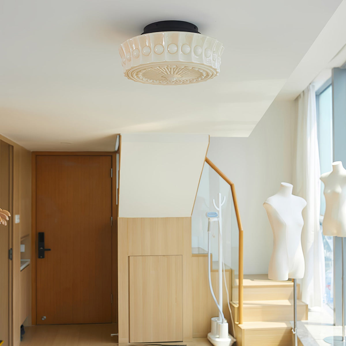 Flush Mount Ceiling Light Fixture Multi-Bulb Black Metal Glass 14 Inch for Living Room Dining Room Indoor Overhead Lighting E26 E27 Base
