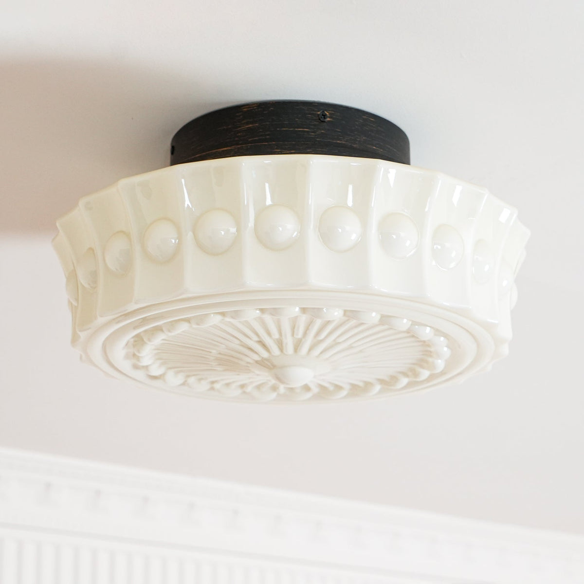 Flush Mount Ceiling Light Fixture Multi-Bulb Black Metal Glass 14 Inch for Living Room Dining Room Indoor Overhead Lighting E26 E27 Base