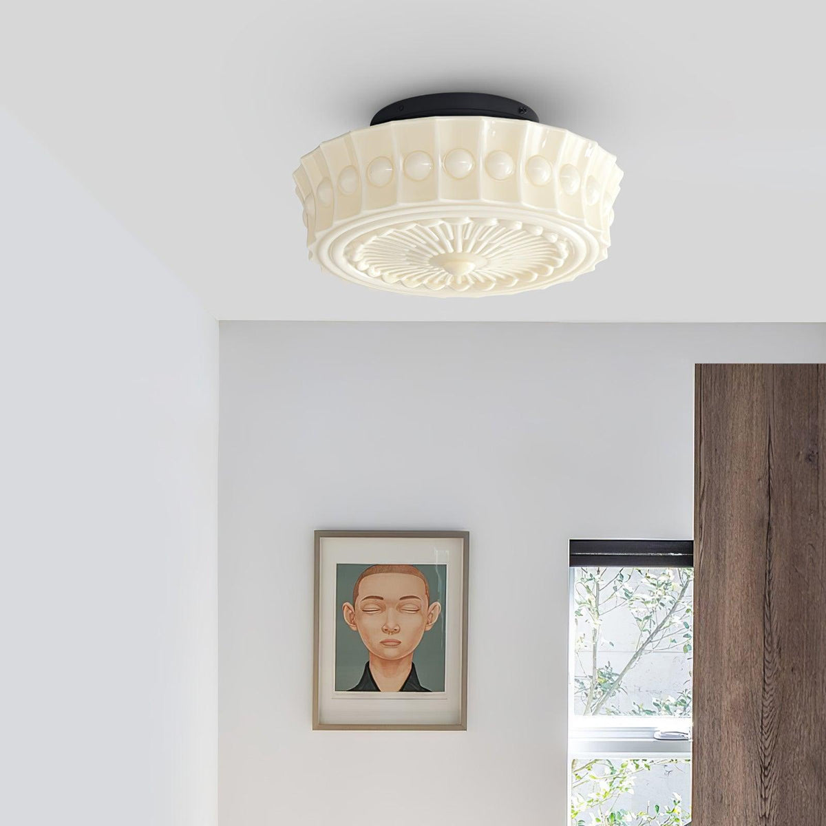 Flush Mount Ceiling Light Fixture Multi-Bulb Black Metal Glass 14 Inch for Living Room Dining Room Indoor Overhead Lighting E26 E27 Base