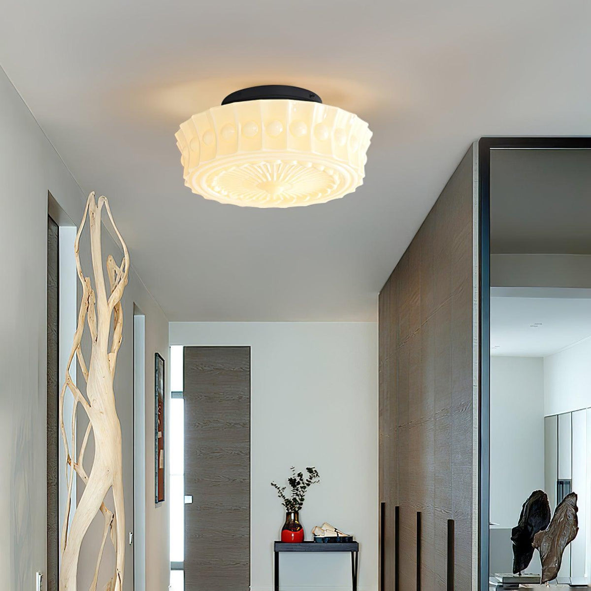 Flush Mount Ceiling Light Fixture Multi-Bulb Black Metal Glass 14 Inch for Living Room Dining Room Indoor Overhead Lighting E26 E27 Base