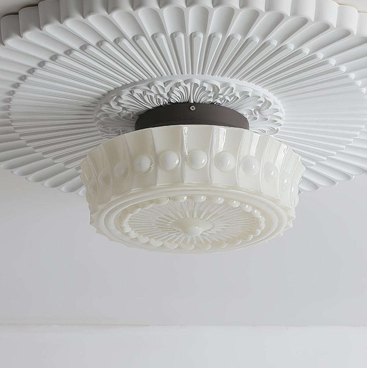 Flush Mount Ceiling Light Fixture Multi-Bulb Black Metal Glass 14 Inch for Living Room Dining Room Indoor Overhead Lighting E26 E27 Base