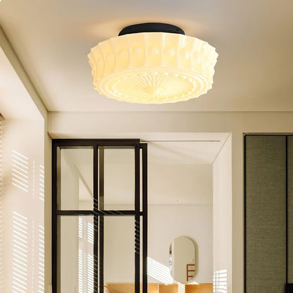 Flush Mount Ceiling Light Fixture Multi-Bulb Black Metal Glass 14 Inch for Living Room Dining Room Indoor Overhead Lighting E26 E27 Base