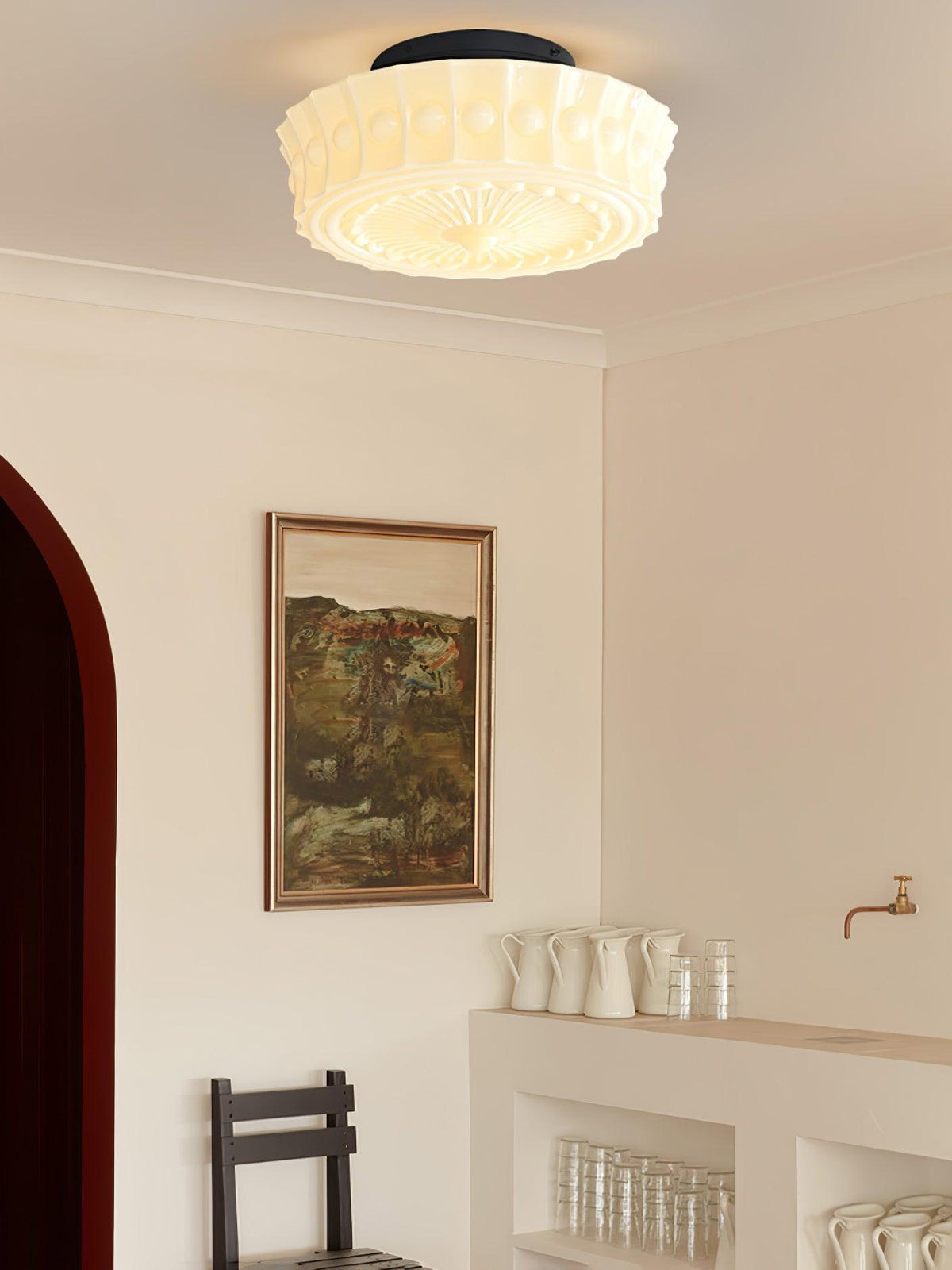 Flush Mount Ceiling Light Fixture Multi-Bulb Black Metal Glass 14 Inch for Living Room Dining Room Indoor Overhead Lighting E26 E27 Base