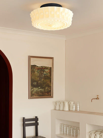 Flush Mount Ceiling Light Fixture Multi-Bulb Black Metal Glass 14 Inch for Living Room Dining Room Indoor Overhead Lighting E26 E27 Base