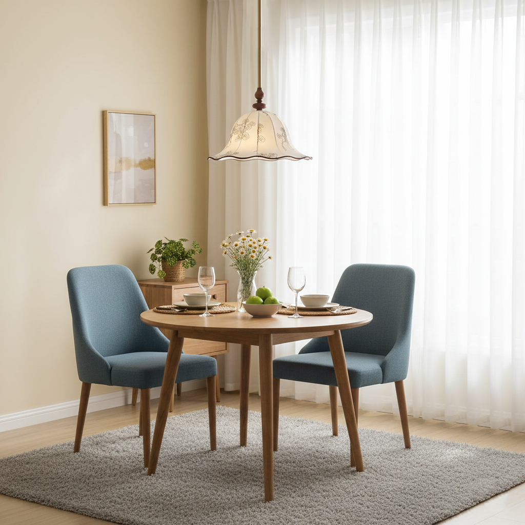 Hanging Fixture with Floral Fabric Shade 9.8-Inch Mixed Material Finish Gold Walnut Accents for Dining Room Kitchen Island Living Space Adju
