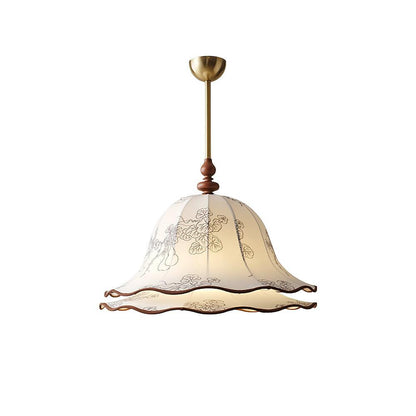 Hanging Fixture with Floral Fabric Shade 9.8-Inch Mixed Material Finish Gold Walnut Accents for Dining Room Kitchen Island Living Space Adju