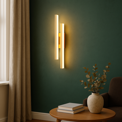 Vertical LED Wall Sconce Metal Acrylic 19 Inch Modern Ambient Lighting for Bedroom Hallway Living Room Gold Black Warm Glow Fixture Minimali