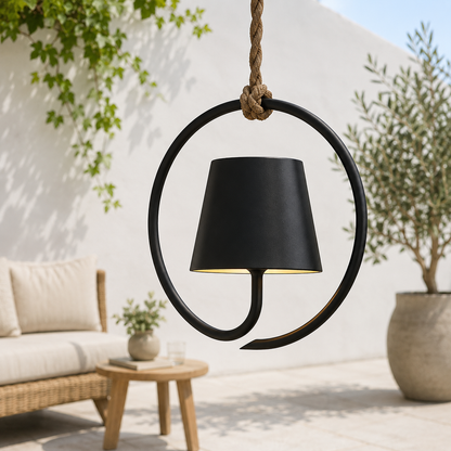 Rechargeable Outdoor Hanging Lantern with Jute Cord – Waterproof LED Pendant Light for Patio, Garden & Pergola