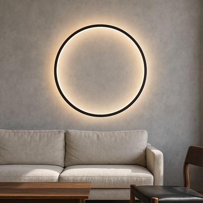 Applique murale LED circulaire en fer noir, alimentée par USB, 12-31 pouces, éclairage d'ambiance Halo pour chambre, salon, couloir, luminaire moderne à lueur indirecte