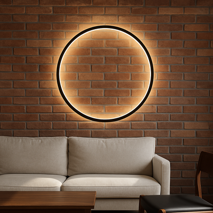 Applique murale LED circulaire en fer noir, alimentée par USB, 12-31 pouces, éclairage d'ambiance Halo pour chambre, salon, couloir, luminaire moderne à lueur indirecte