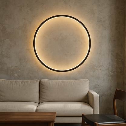 Applique murale LED circulaire en fer noir, alimentée par USB, 12-31 pouces, éclairage d'ambiance Halo pour chambre, salon, couloir, luminaire moderne à lueur indirecte