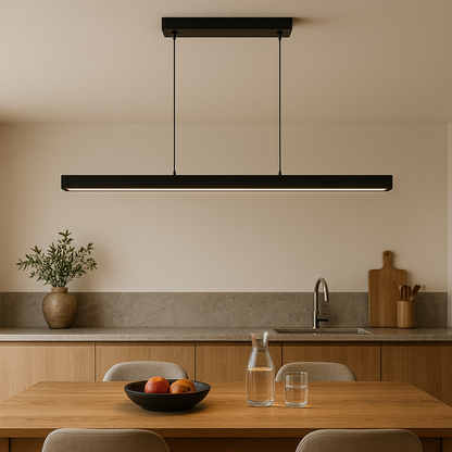 Linear LED Ceiling Fixture Wood & Iron Finish 47 in for Dining Table Kitchen Island Home Office Adjustable Hanging Lamp Modern Minimalist