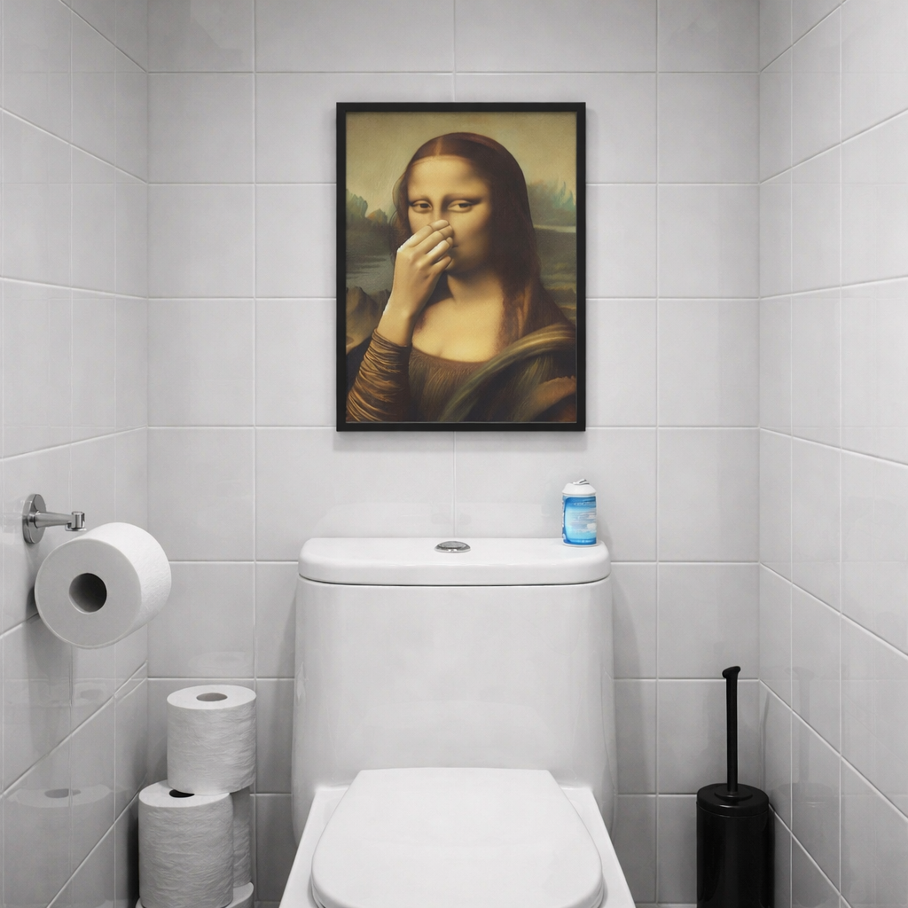 Funny Renaissance Bathroom Canvas Wall Art – Moisture-Resistant Stretched Print for Powder Room & Toilet Decor